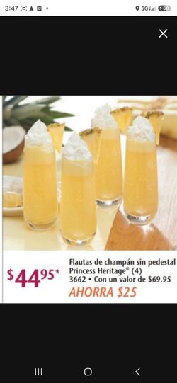 Flautas de chanpan de princess house nuevo juego de 4