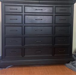 Large Black Wood Dresser with 17 Drawers
