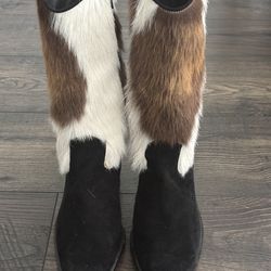 Stuart Weitzman Calfskin Fur/ Leather Cowboy Boots