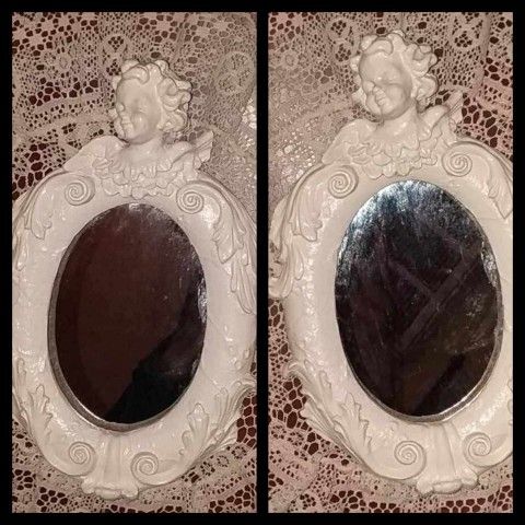 SHABBY CHIC CREAMYBOFF WHITE CHERUB ANGEL WALL DECOR MIRROR