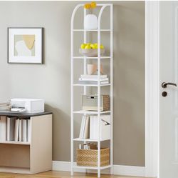 Bookshelf Narrow Bookcase, Tall Storage Rack with Steel Frame, Display Standing Shelf Unit, Skinny Book Shelf for Study Living Room Home Office, Indus