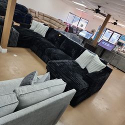 Double Chaise Lounge Black Jumbo Curdoroy Sectional Midnight 