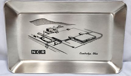 Vintage NCR Cambridge Ohio Metal Advertising Tray Factory Building Souvenir