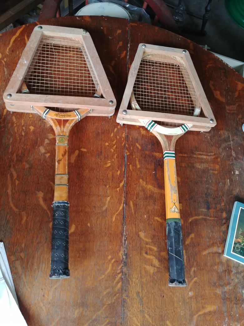 2 Vintage Tennis Racquets & Press