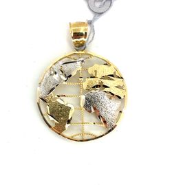 10Kt Two Tone Gold Open Satin World Pendant 3.20g 215725/22