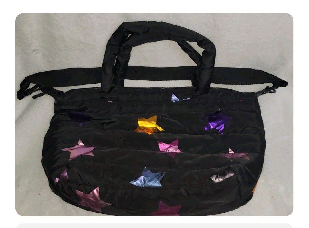 Tote Bag Book Bag Black With Multi Color Stars 14"×20" Zip Closure