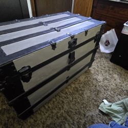 Vintage Trunk Fully Lined Metal Clad With Casters