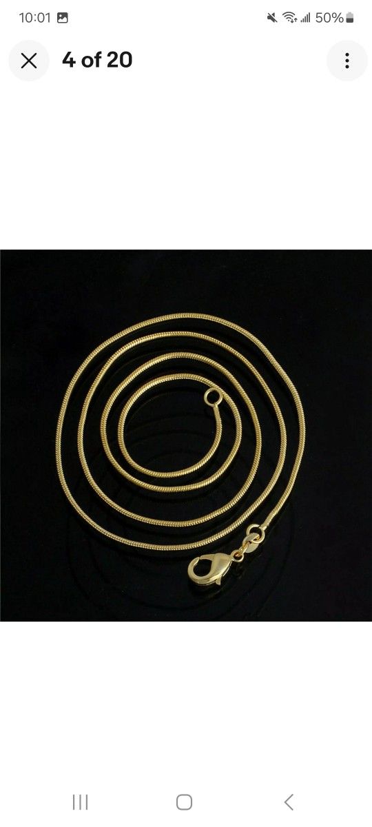 22" 18K Gold Over .925 Sterling Silver 1mm Snake Chain Necklace Unisex Jewelry HIGHEST QUALITY