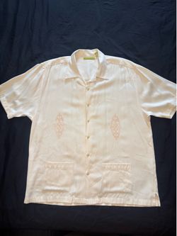 The Havanera Shirt Men's Size L Beige Solid Short Sleeve Button-Up w/ Pockets
