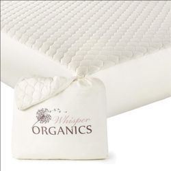 WHISPERS Organic 100% Cotton Mattress Pad Cover - King Size, New in Packaging