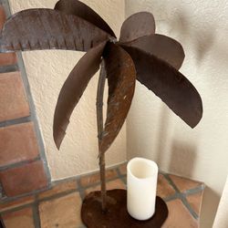 Metal Artisan Palm Tree W Candle Holder 