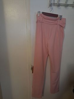 Pink High-Waist Belted Trousers