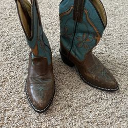 Kids Smoky Mountain Blue Leather Cowboy Boots 9