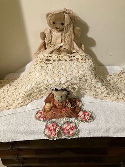 Vintage Dressed Teddy Bears with Crochet Lace