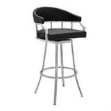 Modern 30" Seat Height Black Faux Leather and Brushed Stainless Steel Metal Swivel Bar Stool