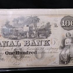 1800s N.D. New Orleans Canal Bank 100 Dollar Banknote - Louisiana Obsolete Currency - 1800s Unsigned One Hundred Dollar New Orleans Banknote