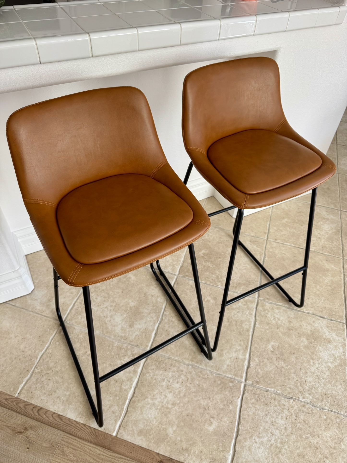 29” Carmel Faux leather Stool (pair)