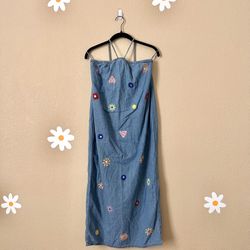 Zara denim embroidered dress