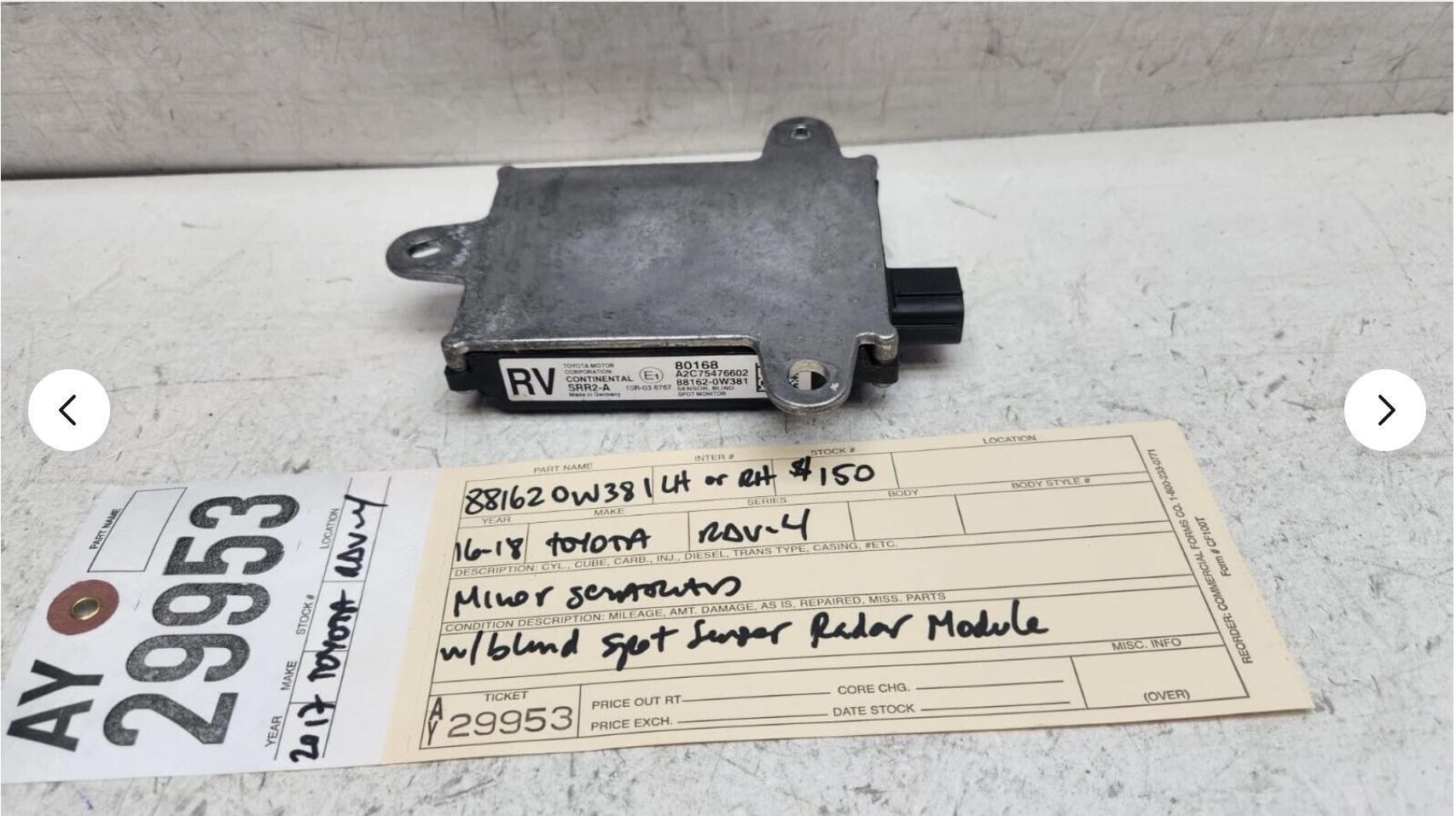 2016 - 2017 - 2018 TOYOTA RAV4 RAV-4 BLIND SPOT MONITOR RADAR MODULE OEM AY29953