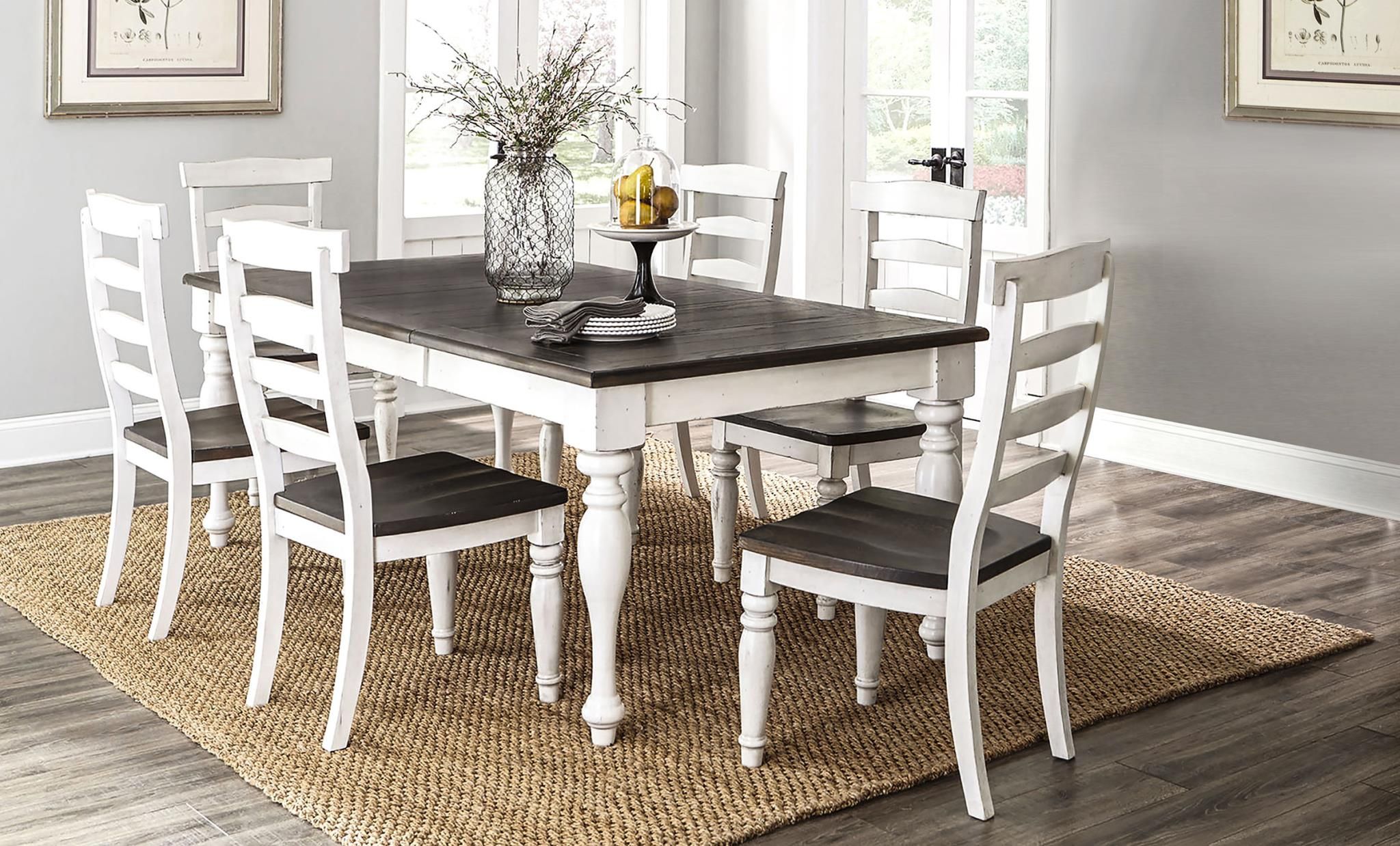 EXPANDABLE 2 TONE WOODEN TABLE 6 CHAIRS