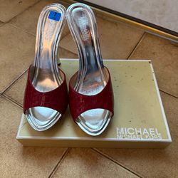 Size 7.5 Rose (red) mule shoes