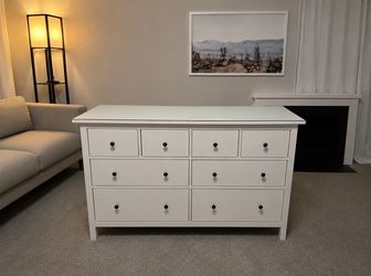 White 8-Drawer Dresser with Black Knobs