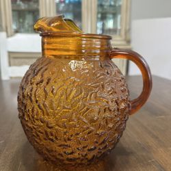 Vintage Retro Mid Century Amber Glass Pitcher By Anchor Hocking 
