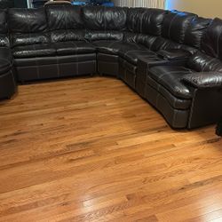 Rich Brown Thomasville Leather Sectional Couch 