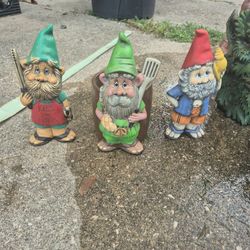 Vintage 1970s Ceramic Garden Gnomes Set of 3 - Hand-Painted Retro Kitsch Decor