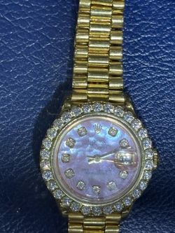 Rolex 26mm ladies 18k president datejust diamond pearl box papers buy sale trade 18k