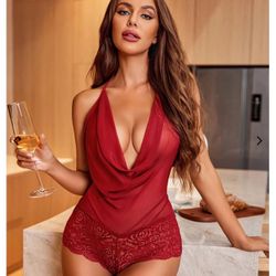 One Piece Lace Halter Babydoll Bodysuit