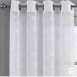 Embroidered Grommet Top Sheer Window Curtain  108" Long White 8 panels