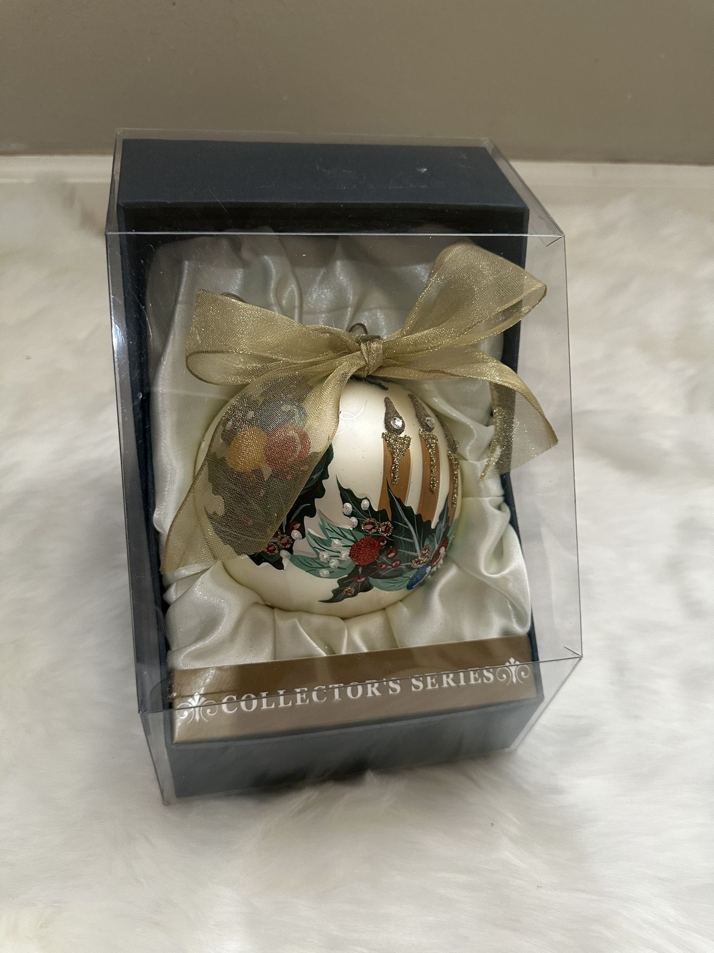 Vintage collectible Christmas ornament in its original packaging.