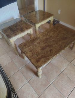 3-Piece Marble Top Coffee and End Table Set