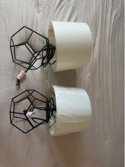 Modern Geometric Black Table Lamps Set of 2 – White Shades – Excellent Condition