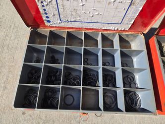TWO Hi-Line O-Ring Assortment in Metal Organizers with some rings (as pictured)