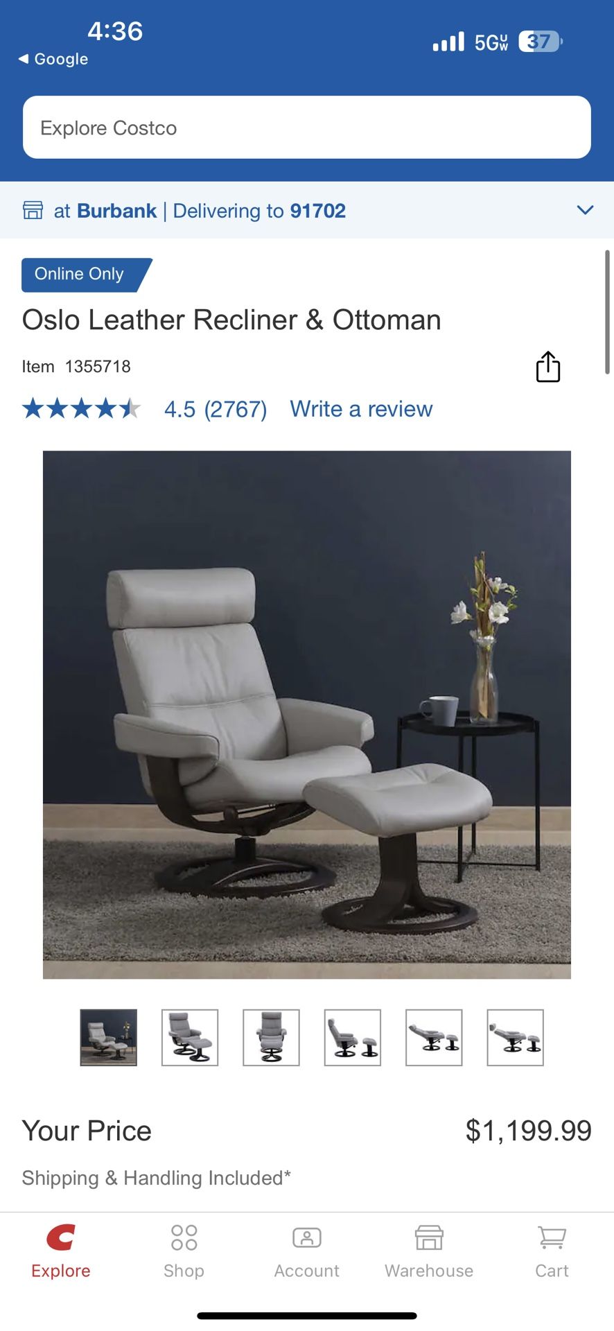 Oslo Leather Recliner & Ottoman COSTCO