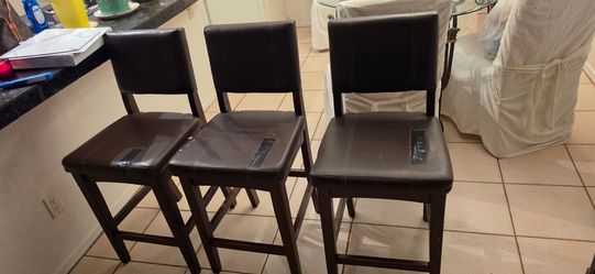 Set of 3 Dark Brown Faux Leather Bar Stools
