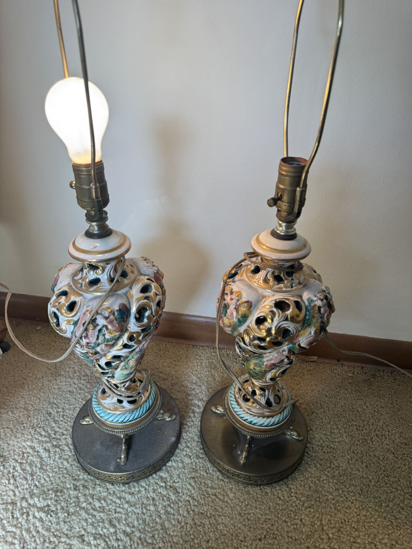 Vintage Porcelain Pair Of Table Lamps