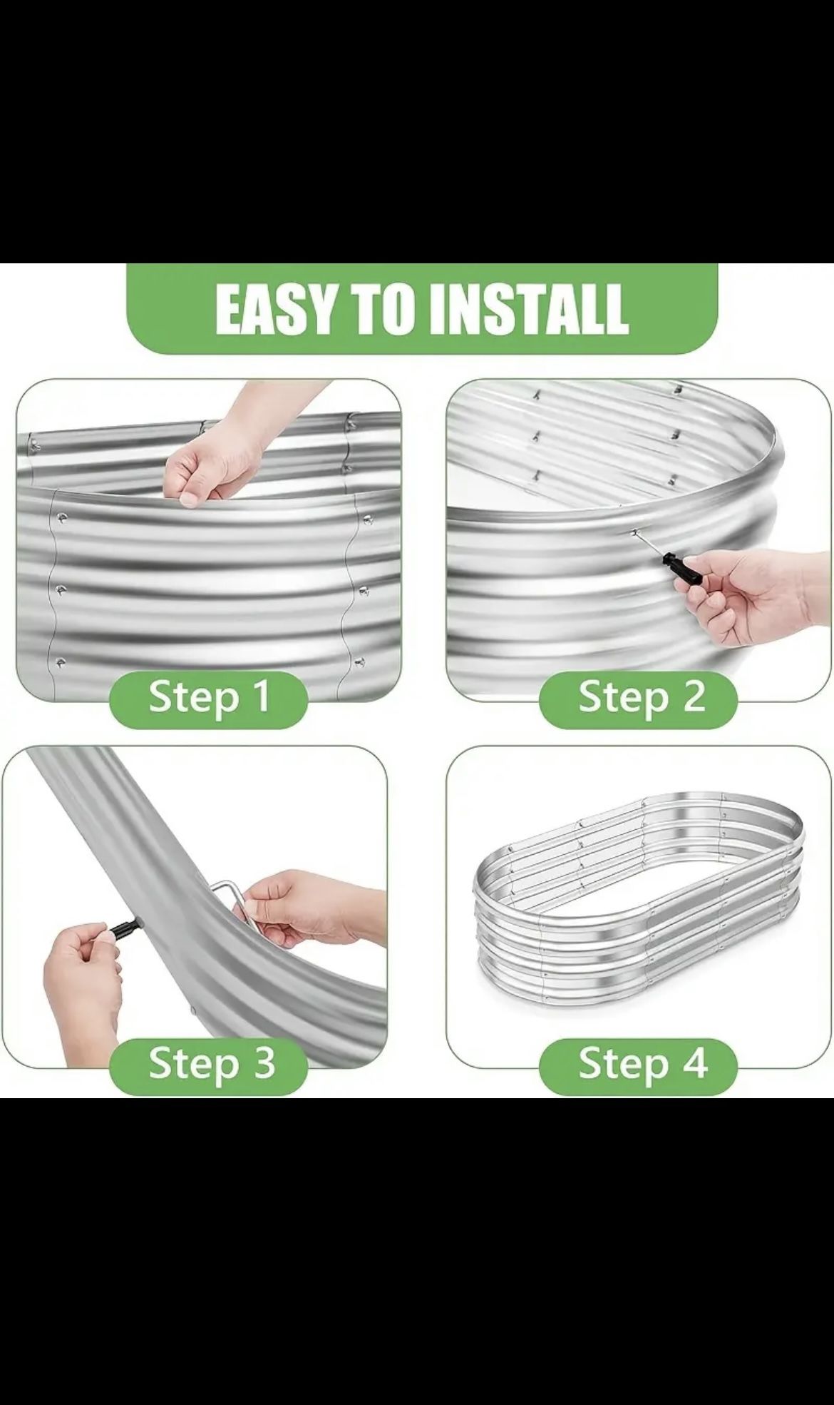 [Steel Oval Outdoor Planting Box] Galvanized Steel Oval Garden Bed Kit, 4x2x1ft - Perfect for Vegetables, Flowers & Herbs, Open Bottom Design for Heal