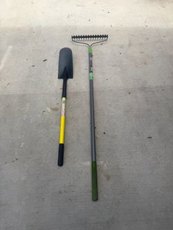 Garden Spade Shovel and Bow Rake Set