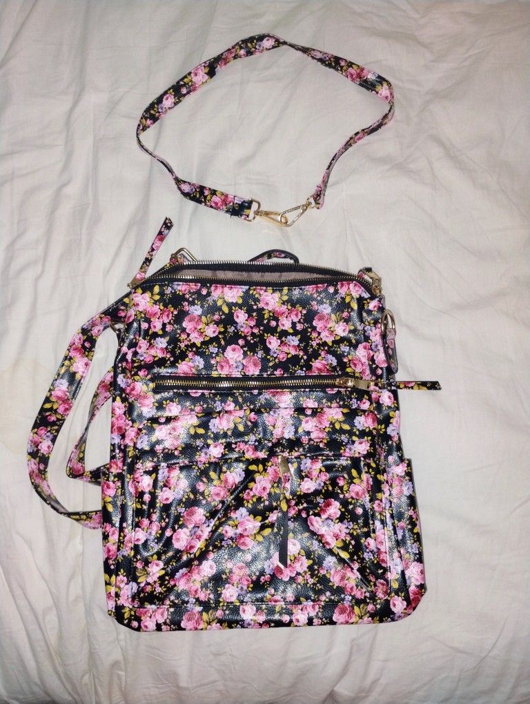 Pink And Black Floral Backpack