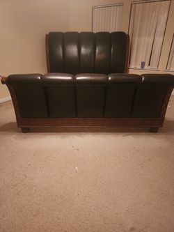 Leather Sleigh Bed. King Size With Matching Dresser.