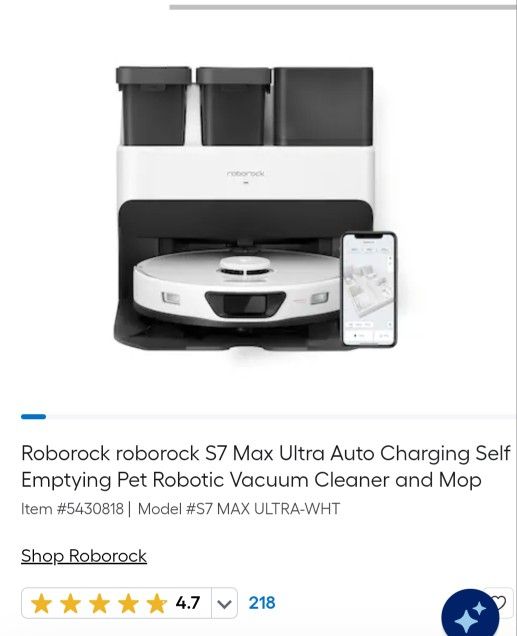 Roborock roborock S7 Max Ultra Auto Charging Self Emptying Pet Robotic Vacuum Cleaner and Mop