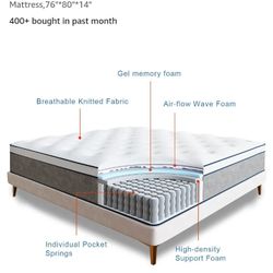Brand new In box Memory Foam/ Gel 14 " inch Plushie Mattress  King  Size