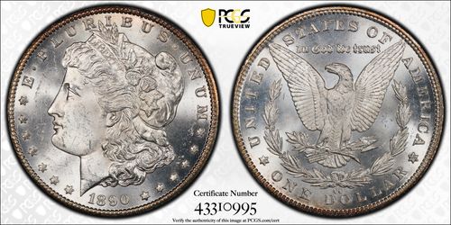 1890 CC PCGS/MS63+/CAC Morgan Silver Dollar