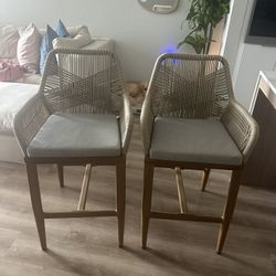 PURPLE LEAF Outdoor 24" Counter Height Bar Stools Chair Set of 2, All Weather Rattan