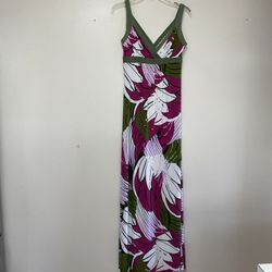 Women’s ARDEN B. polyester, Spandex, Sleeveless, Olive Green, Pink, &  White Stretch, Maxi Dress… Small.