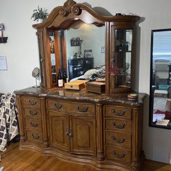 Antique Solid Wood Banquet With Mirror And Chips Cabinet