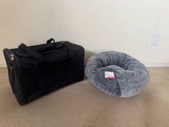 New Pet Bed and Like New Carrier